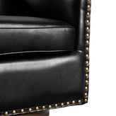 Myles Club Style Commercial Barrel Accent Armchair with 360° Swivel Metal Base and Black Leathersoft Upholstery with Brass Decorative Nail Head Trim