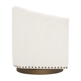 Myles Club Style Commercial Barrel Accent Armchair with 360° Swivel Metal Base and Cream Boucle Upholstery with Brass Decorative Nail Head Trim