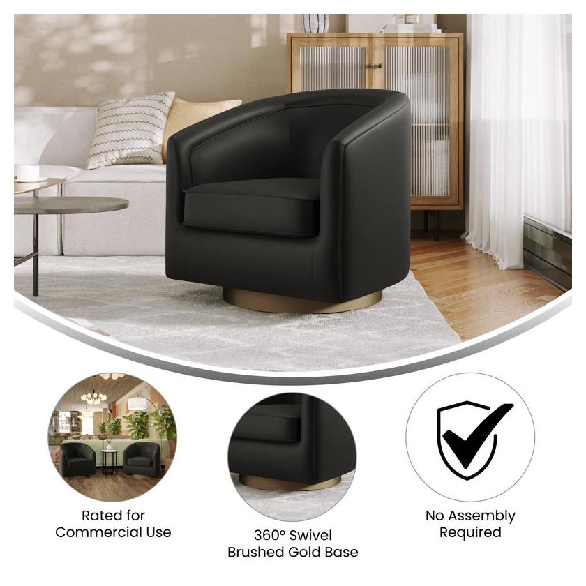 Dean Club Style Commercial Barrel Accent Swivel Armchair in LeatherSoft Upholstery