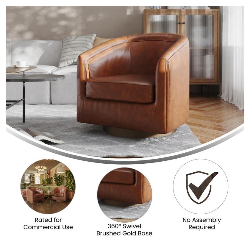 Dean Club Style Commercial Barrel Accent Swivel Armchair in LeatherSoft Upholstery