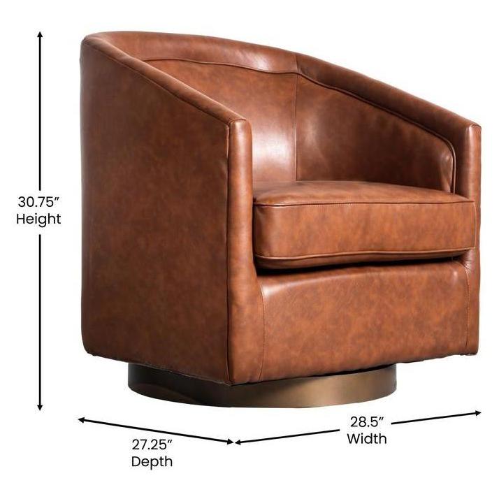 Dean Club Style Commercial Barrel Accent Swivel Armchair in LeatherSoft Upholstery