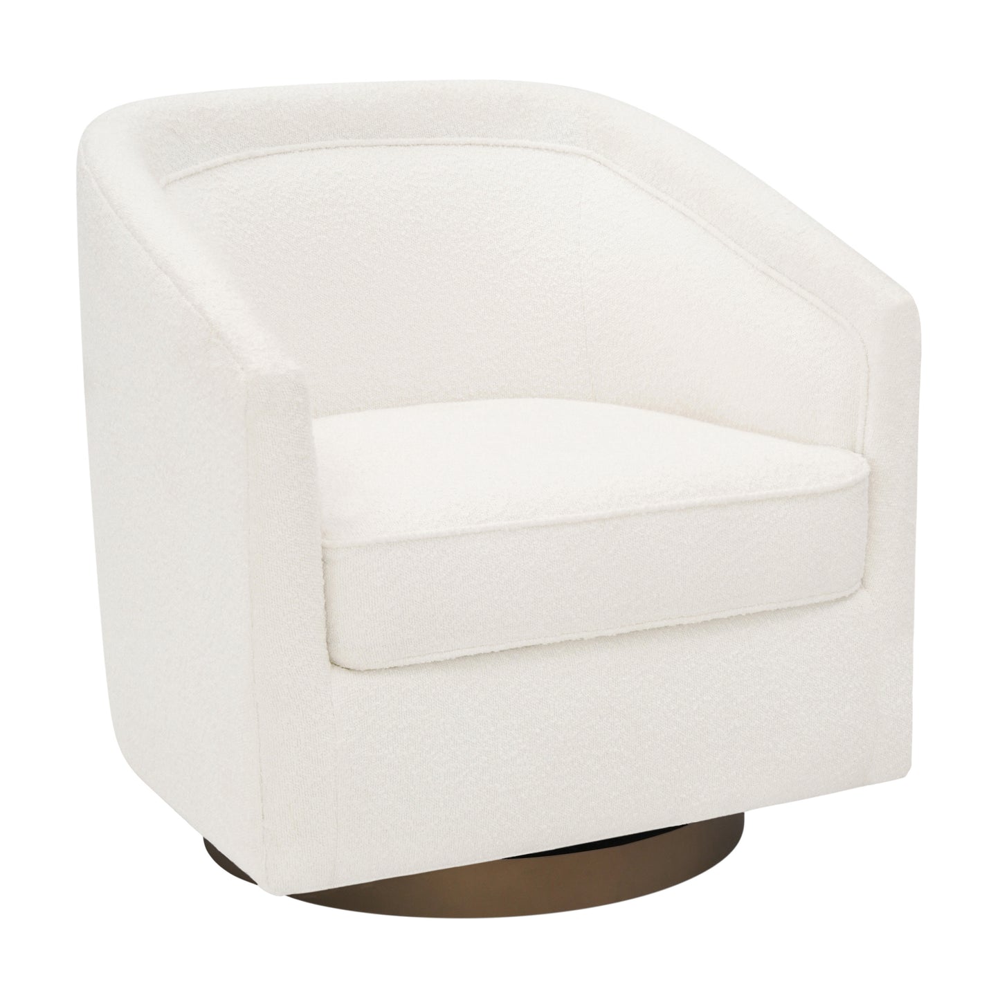 Dean Club Style Commercial Barrel Accent Armchair with 360 Degree Swivel Metal Base and Sloped Armrests in Cream Boucle Upholstery