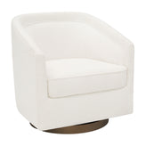 Dean Club Style Commercial Barrel Accent Armchair with 360 Degree Swivel Metal Base and Sloped Armrests in Cream Boucle Upholstery