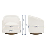 Dean Club Style Commercial Barrel Accent Armchair with 360 Degree Swivel Metal Base and Sloped Armrests in Cream Boucle Upholstery