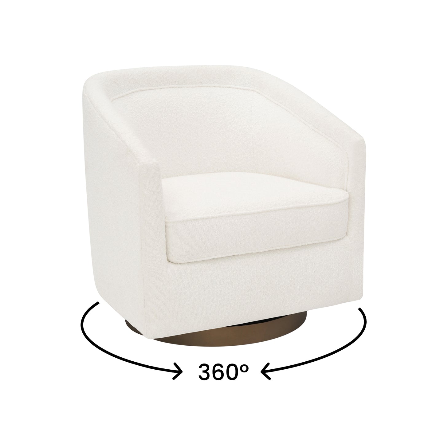 Dean Club Style Commercial Barrel Accent Armchair with 360 Degree Swivel Metal Base and Sloped Armrests in Cream Boucle Upholstery