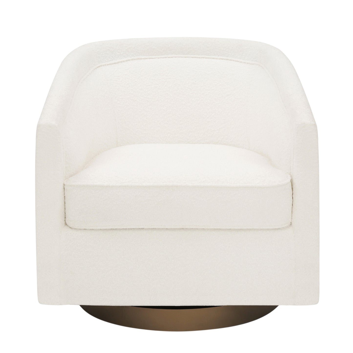 Dean Club Style Commercial Barrel Accent Armchair with 360 Degree Swivel Metal Base and Sloped Armrests in Cream Boucle Upholstery