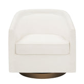 Dean Club Style Commercial Barrel Accent Armchair with 360 Degree Swivel Metal Base and Sloped Armrests in Cream Boucle Upholstery