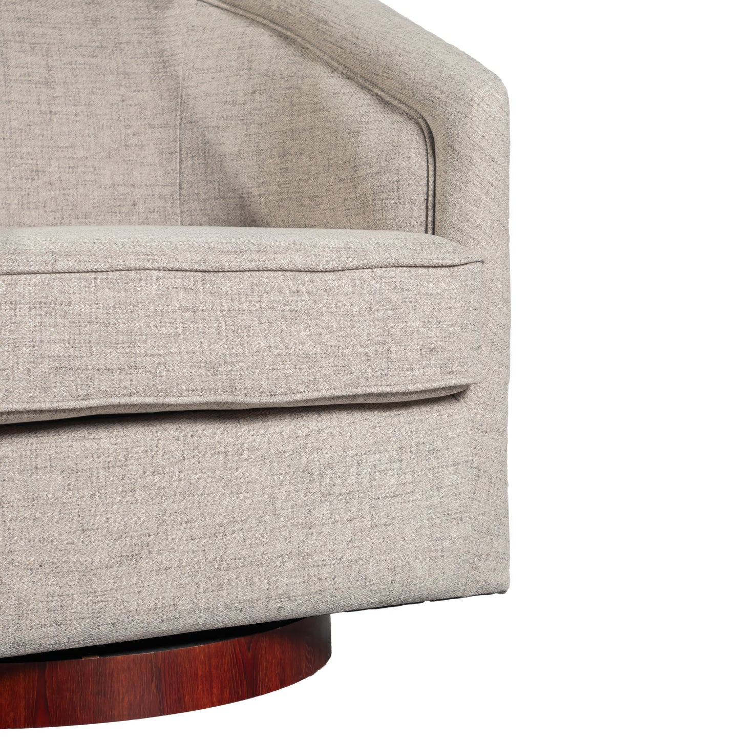 Dean Club Style Commercial Barrel Accent Armchair with 360 Degree Swivel Metal Base and Sloped Armrests in Cream Fabric Upholstery