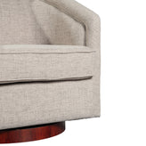 Dean Club Style Commercial Barrel Accent Armchair with 360 Degree Swivel Metal Base and Sloped Armrests in Cream Fabric Upholstery