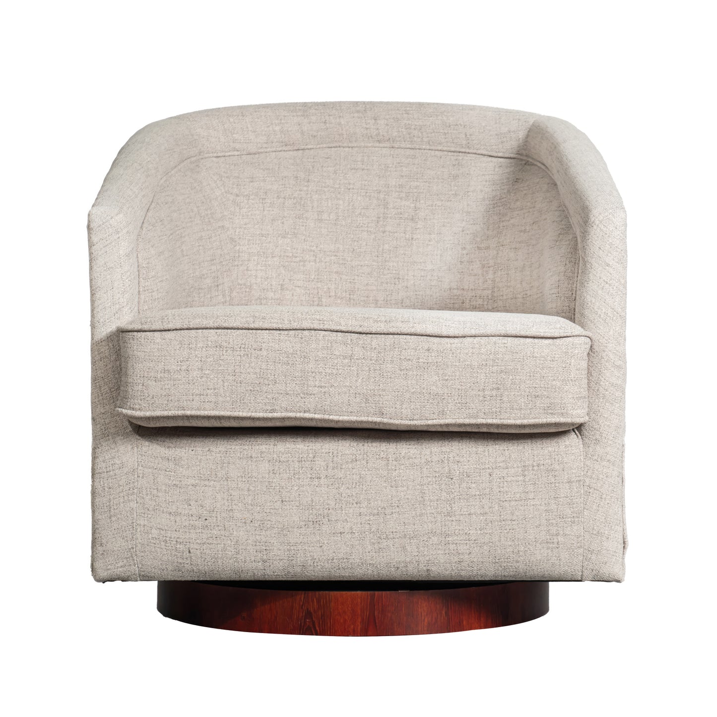 Dean Club Style Commercial Barrel Accent Armchair with 360 Degree Swivel Metal Base and Sloped Armrests in Cream Fabric Upholstery