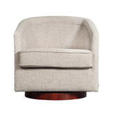 Dean Club Style Commercial Barrel Accent Armchair with 360 Degree Swivel Metal Base and Sloped Armrests in Cream Fabric Upholstery