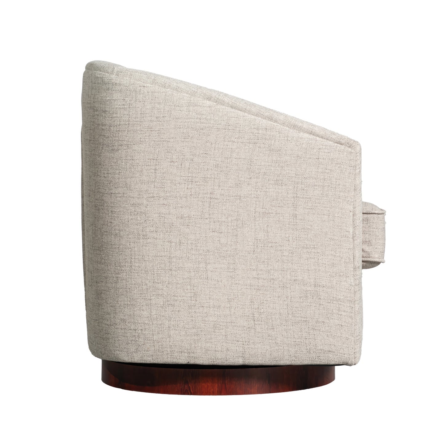 Dean Club Style Commercial Barrel Accent Armchair with 360 Degree Swivel Metal Base and Sloped Armrests in Cream Fabric Upholstery