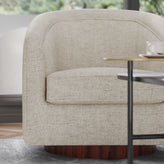 Dean Club Style Commercial Barrel Accent Armchair with 360 Degree Swivel Metal Base and Sloped Armrests in Cream Fabric Upholstery