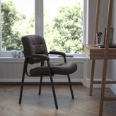 Haeger Brown LeatherSoft Executive Side Reception Chair with Black Metal Frame