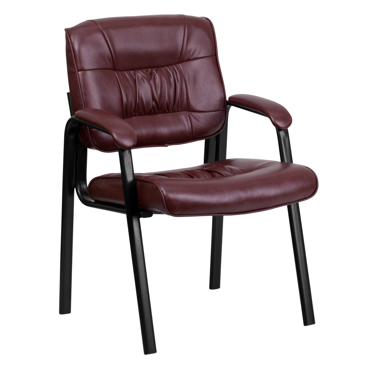 Haeger Burgundy LeatherSoft Executive Side Reception Chair with Black Metal Frame