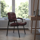 Haeger Burgundy LeatherSoft Executive Side Reception Chair with Black Metal Frame