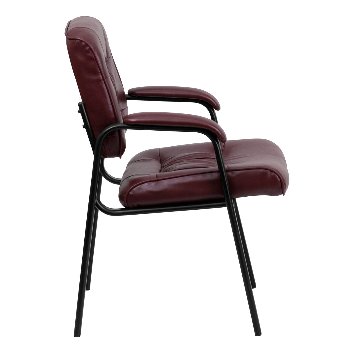 Haeger Burgundy LeatherSoft Executive Side Reception Chair with Black Metal Frame