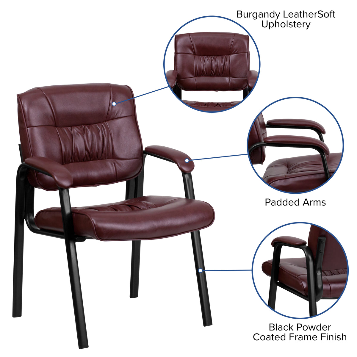 Haeger Burgundy LeatherSoft Executive Side Reception Chair with Black Metal Frame