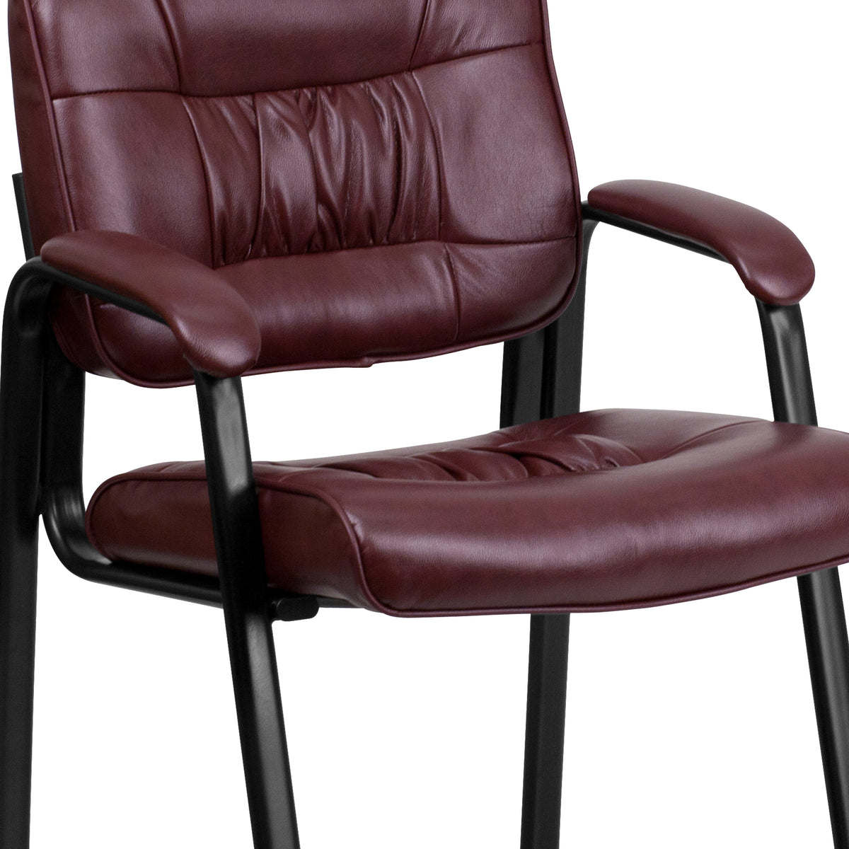 Haeger Burgundy LeatherSoft Executive Side Reception Chair with Black Metal Frame