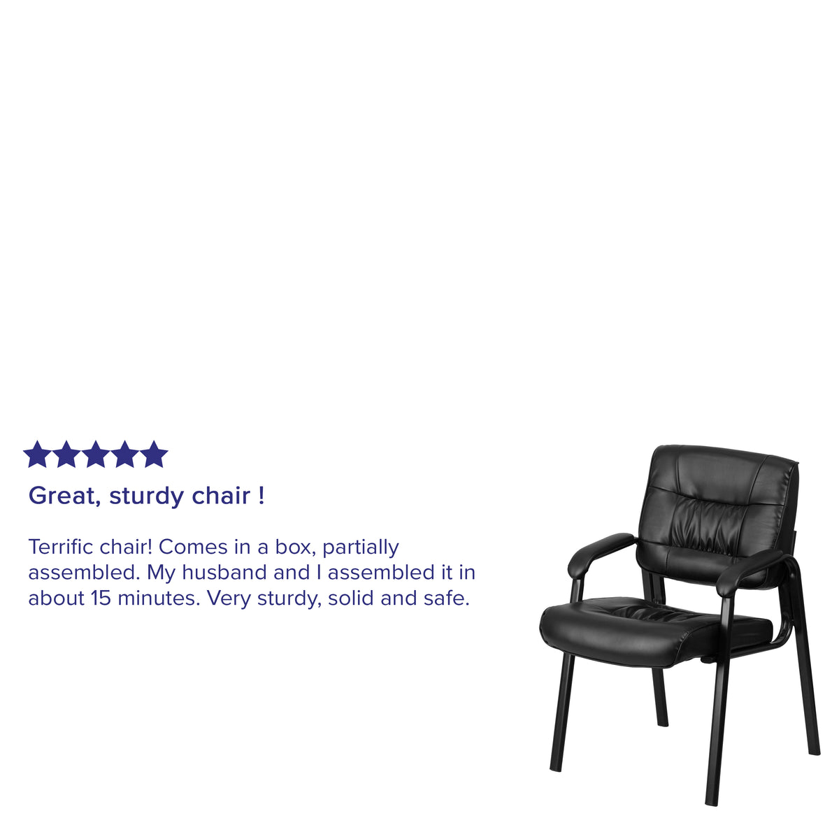 Haeger Black LeatherSoft Executive Side Reception Chair with Black Metal Frame