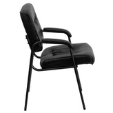 Haeger Black LeatherSoft Executive Side Reception Chair with Black Metal Frame