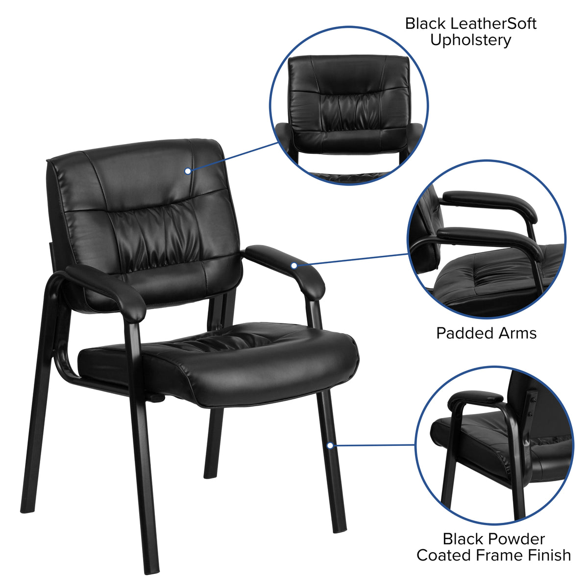 Haeger Black LeatherSoft Executive Side Reception Chair with Black Metal Frame