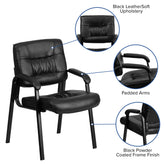 Haeger Black LeatherSoft Executive Side Reception Chair with Black Metal Frame