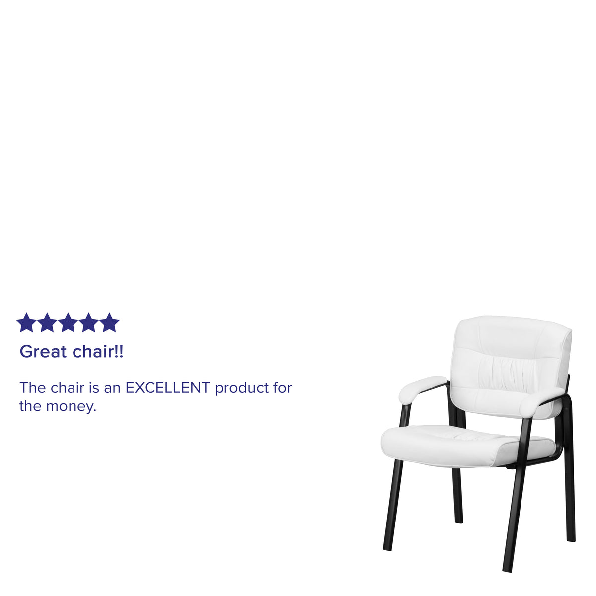 Haeger White LeatherSoft Executive Side Reception Chair with Black Metal Frame