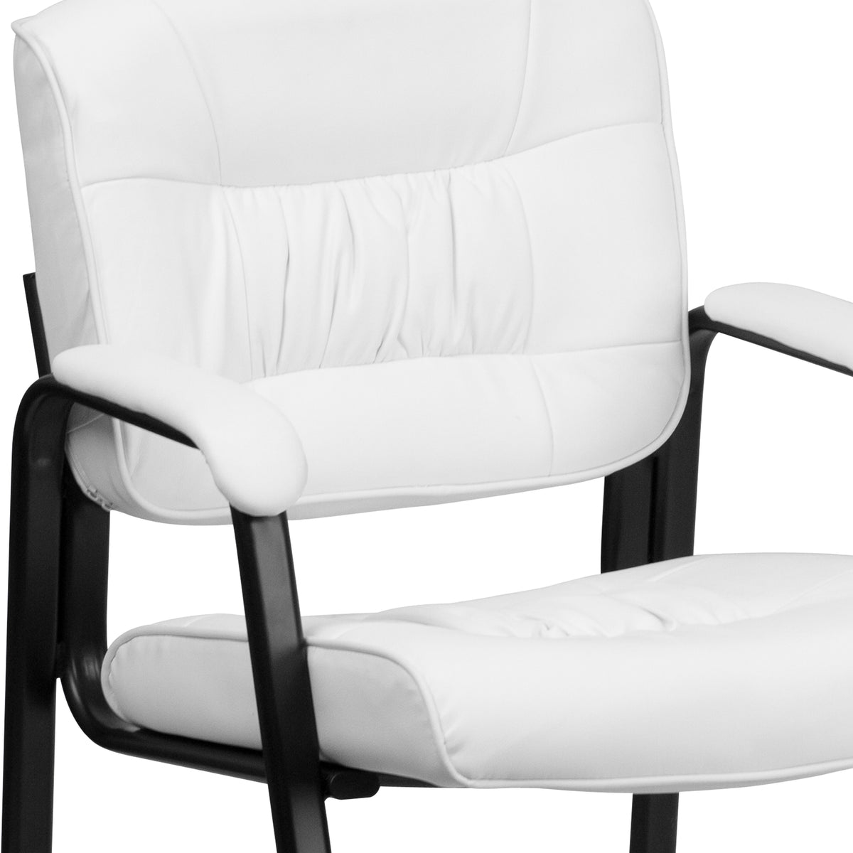 Haeger White LeatherSoft Executive Side Reception Chair with Black Metal Frame