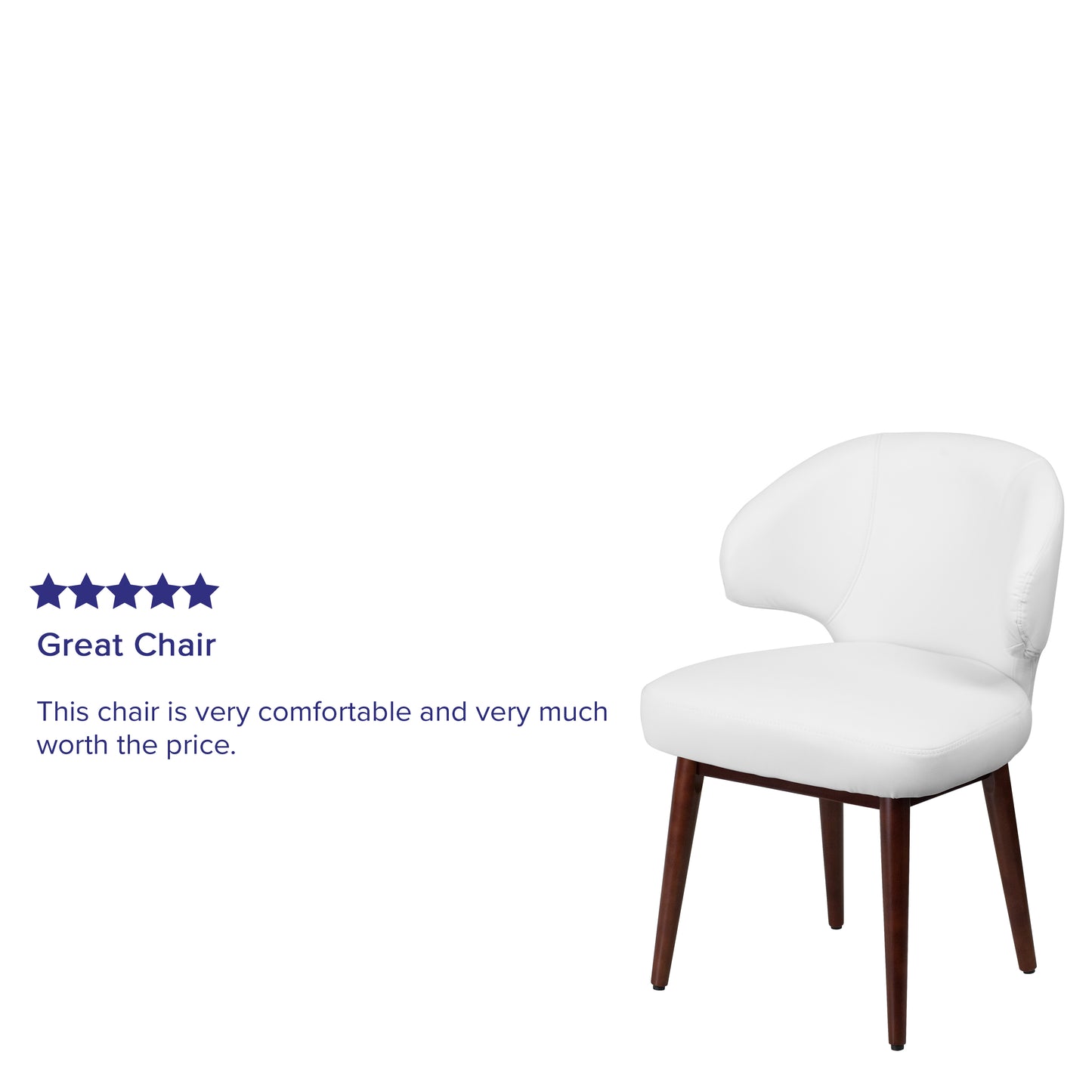 Comfort Back Series White LeatherSoft Side Reception Chair with Walnut Legs