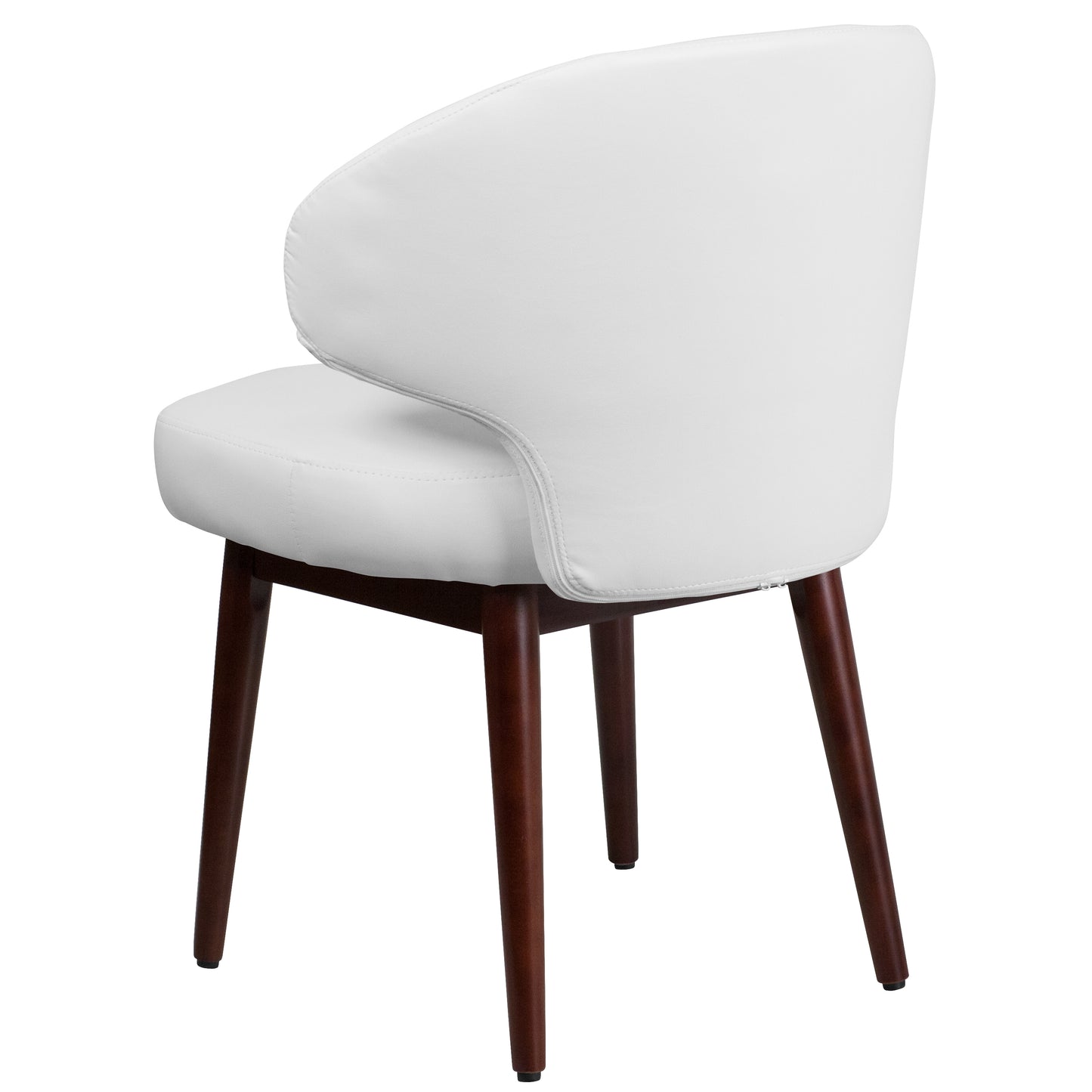 Comfort Back Series White LeatherSoft Side Reception Chair with Walnut Legs