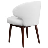 Comfort Back Series White LeatherSoft Side Reception Chair with Walnut Legs