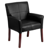 Taylor Black LeatherSoft Executive Side Reception Chair with Mahogany Legs