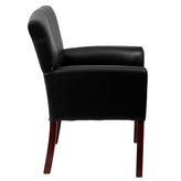 Taylor Black LeatherSoft Executive Side Reception Chair with Mahogany Legs