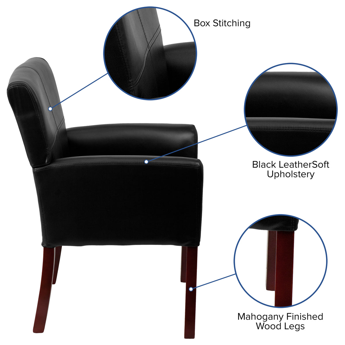 Taylor Black LeatherSoft Executive Side Reception Chair with Mahogany Legs