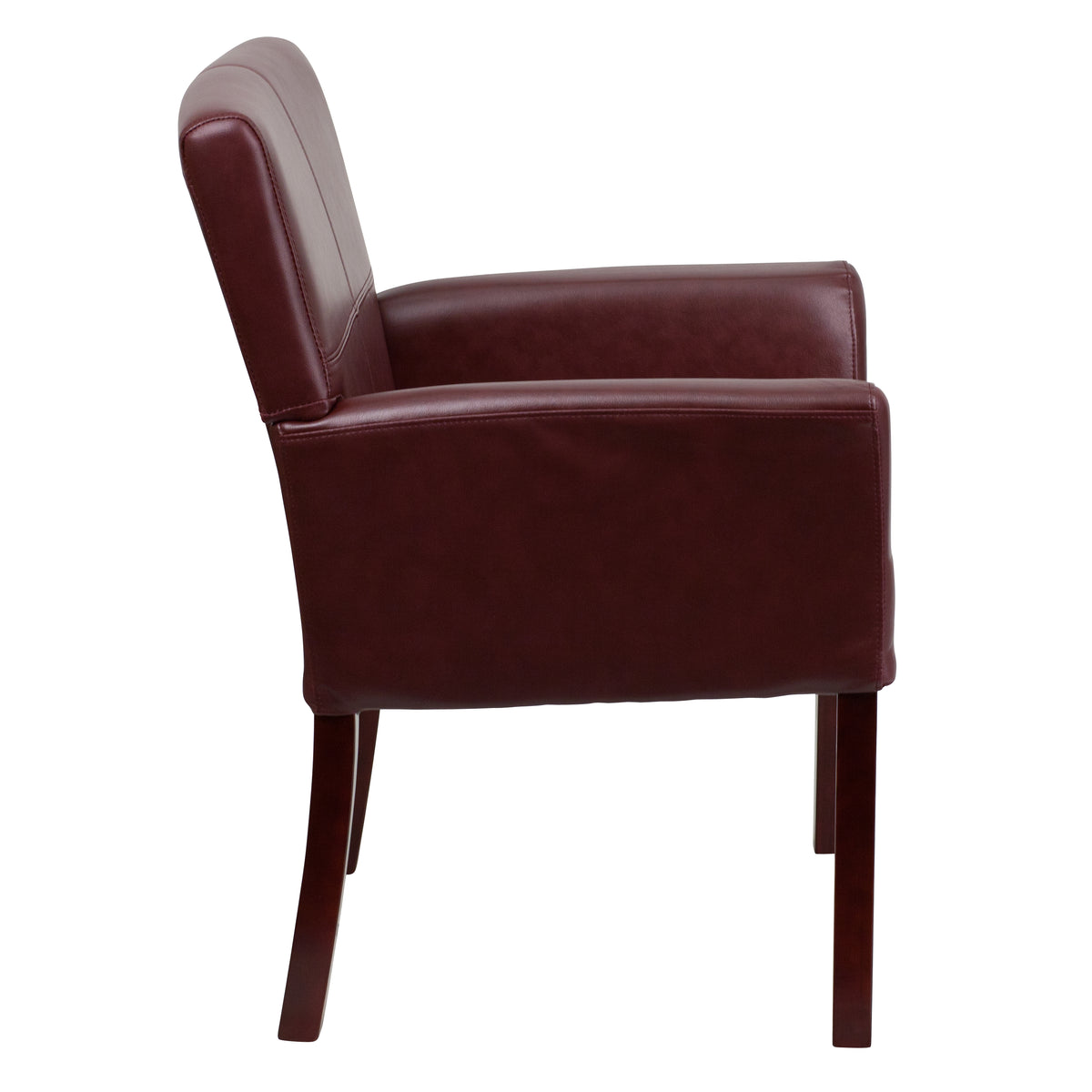 Taylor Burgundy LeatherSoft Executive Side Reception Chair with Mahogany Legs