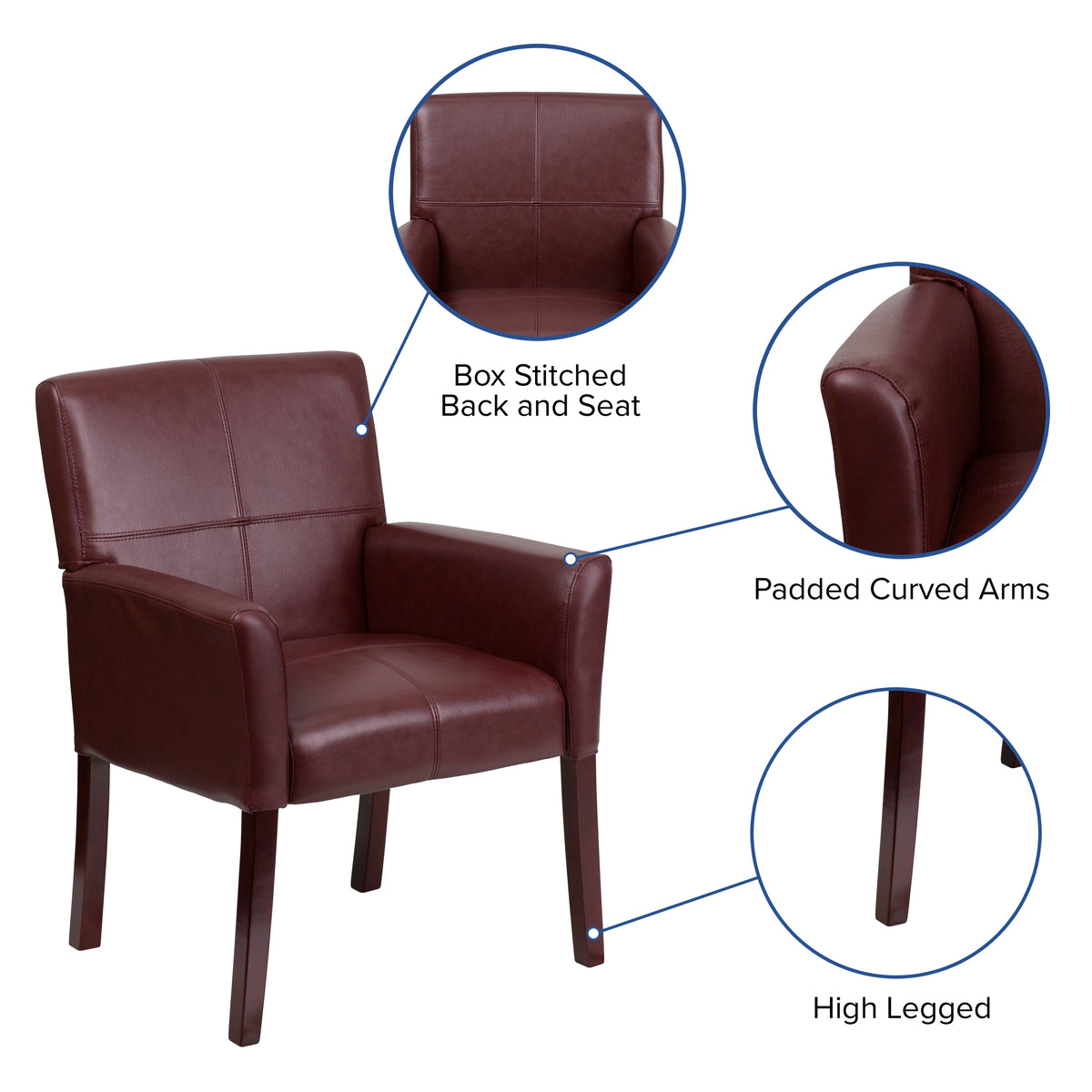 Taylor Burgundy LeatherSoft Executive Side Reception Chair with Mahogany Legs