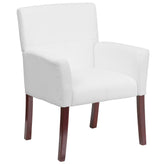 Taylor White LeatherSoft Executive Side Reception Chair with Mahogany Legs