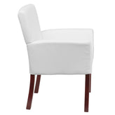 Taylor White LeatherSoft Executive Side Reception Chair with Mahogany Legs