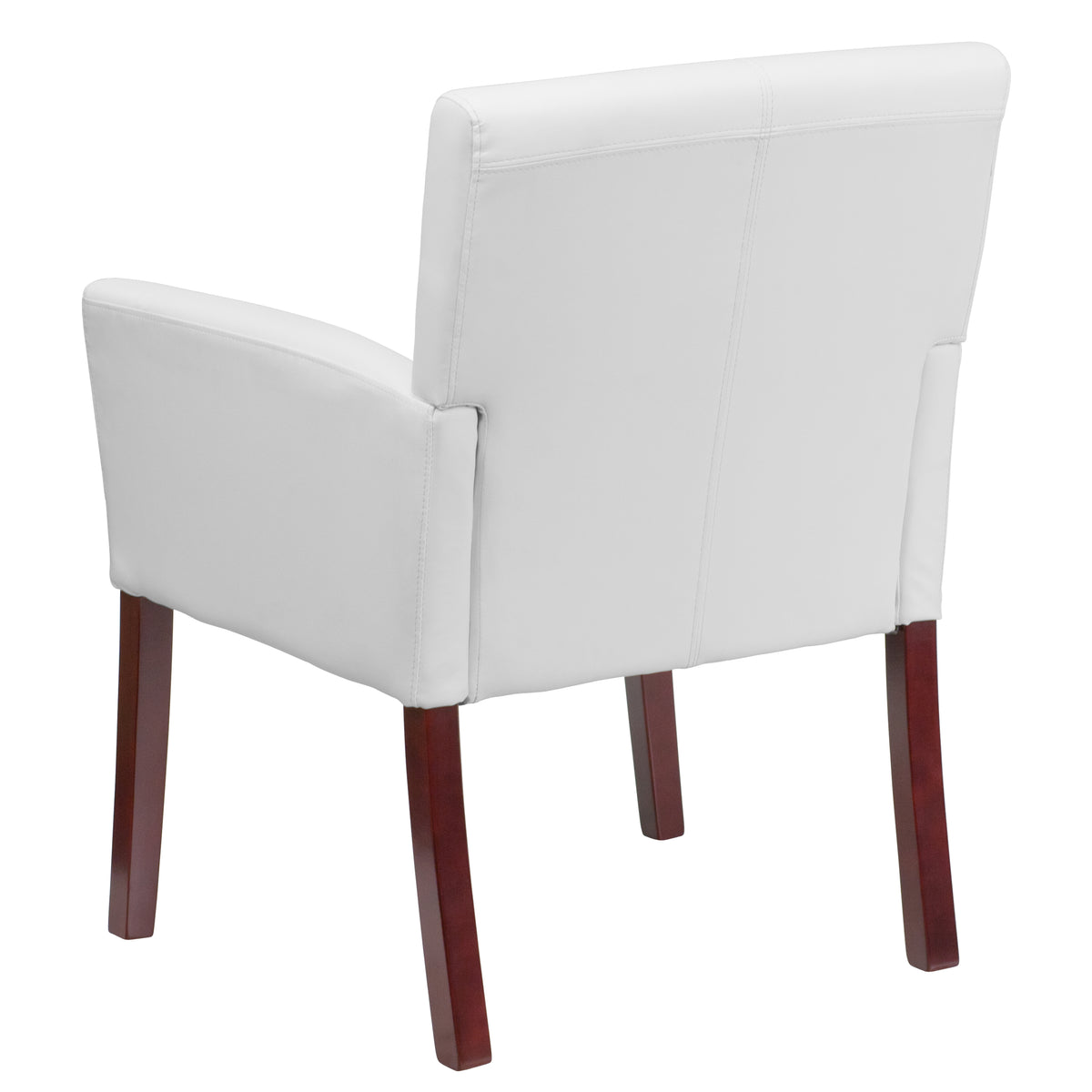 Taylor White LeatherSoft Executive Side Reception Chair with Mahogany Legs