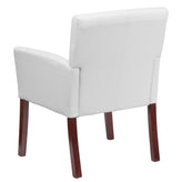 Taylor White LeatherSoft Executive Side Reception Chair with Mahogany Legs
