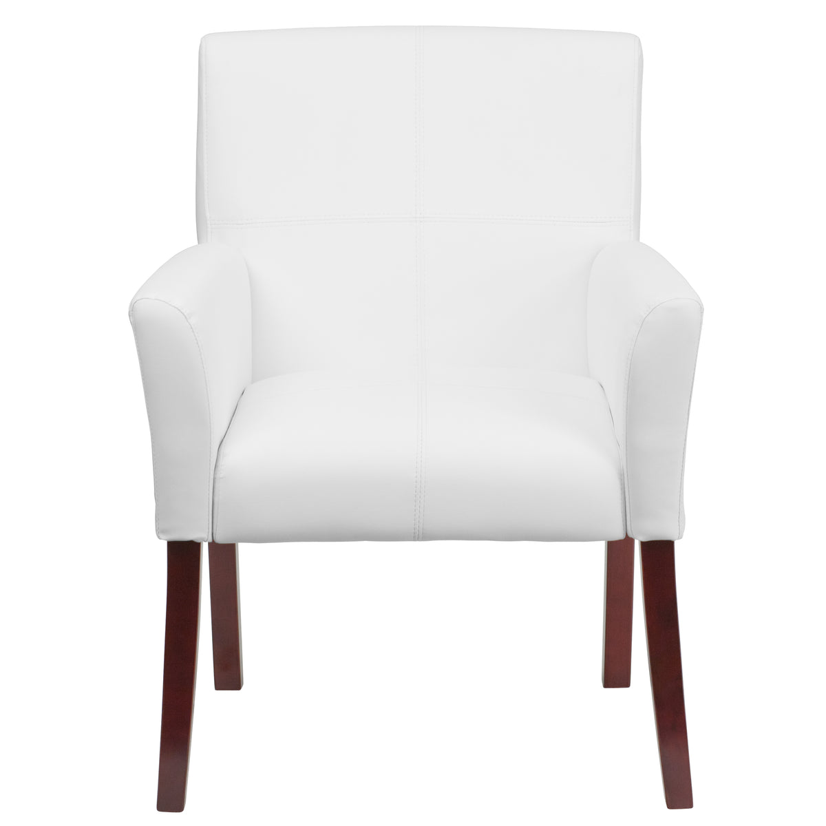 Taylor White LeatherSoft Executive Side Reception Chair with Mahogany Legs