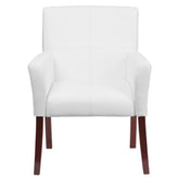 Taylor White LeatherSoft Executive Side Reception Chair with Mahogany Legs
