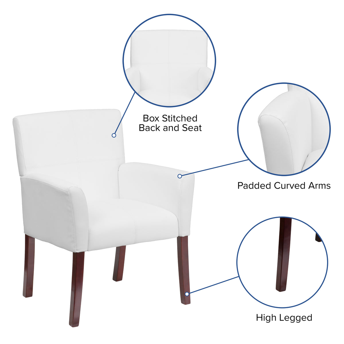 Taylor White LeatherSoft Executive Side Reception Chair with Mahogany Legs