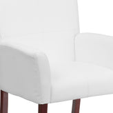 Taylor White LeatherSoft Executive Side Reception Chair with Mahogany Legs