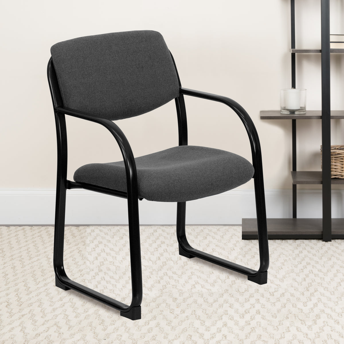 Richie Gray Fabric Executive Side Reception Chair with Sled Base