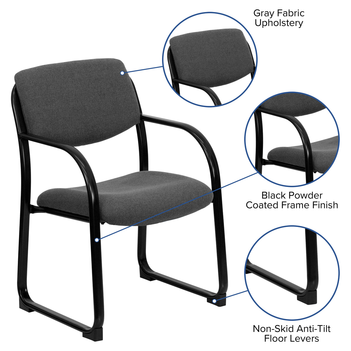 Richie Gray Fabric Executive Side Reception Chair with Sled Base