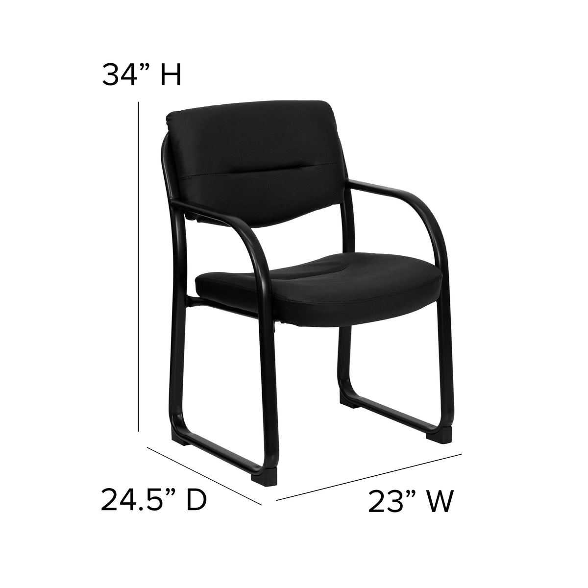 Donny Black LeatherSoft Executive Side Reception Chair with Sled Base