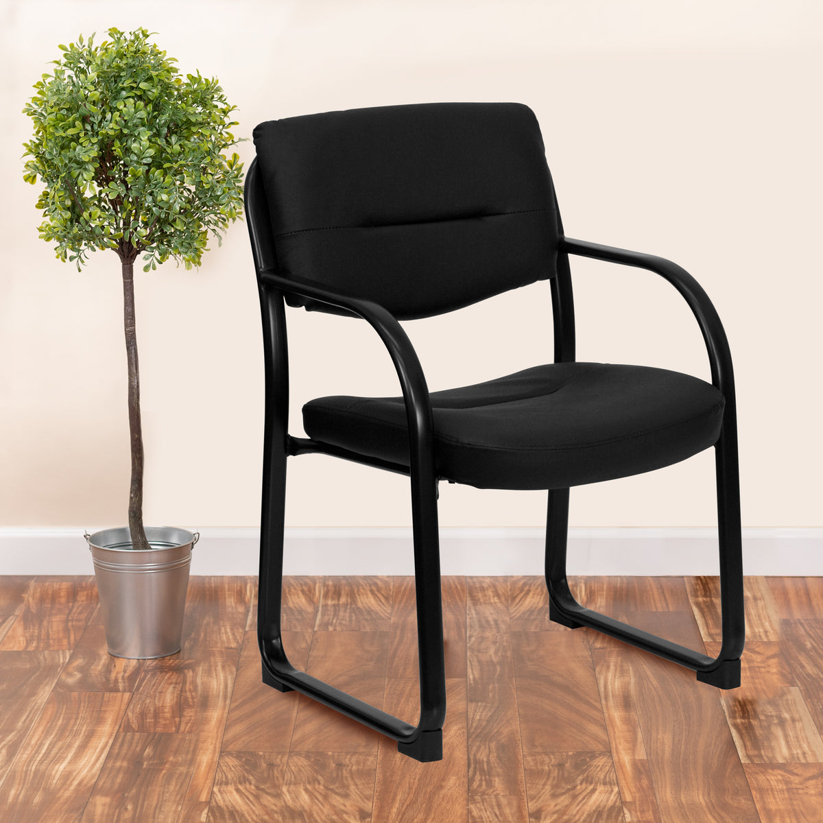 Donny Black LeatherSoft Executive Side Reception Chair with Sled Base