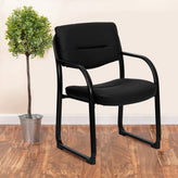Donny Black LeatherSoft Executive Side Reception Chair with Sled Base